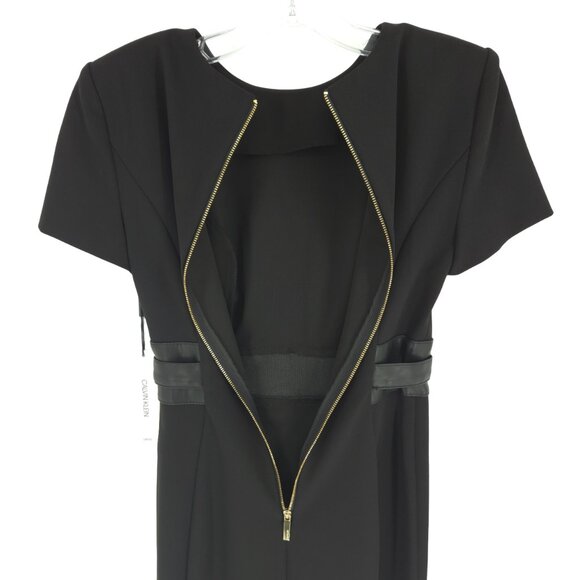 Calvin Klein Crepe Short Sheath Dress Faux Leather Belt Professional Workwear 2 - Picture 8 of 16